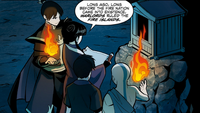 Aang, Zuko, Mai, and Kei Lo learn of the Kemurikage's origins