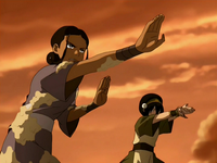 Toph and Katara bend