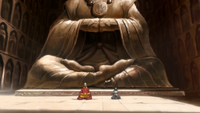 Tenzin y Korra meditando