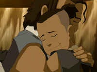 Sokka and Hakoda hug