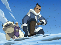 Sokka inspects the soot