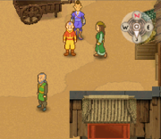 Sokka und Aang hören sich im Dorf um