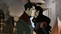 Asami kissing Mako on the cheek