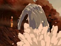 Aang and Katara helping Jet