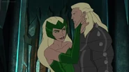 Thor being mind control by the Enchantress's spell.