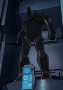 The War Machine Armor lying dormant in Avengers Tower.