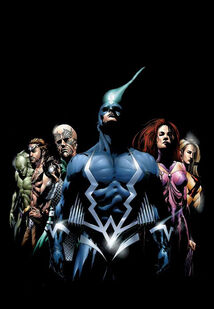 Inhumans (from left): Triton, Gorgon, Karnak, Black Bolt, Medusa, Crystal