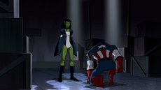 The Skrull bowing before his queen