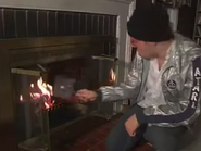 The Nerd burning the Winter Games cartridge.