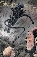 The armless Xeno attacks a construction worker.