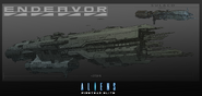 Concept art of the Endeavor showing its scale compared to the USS Sulaco.