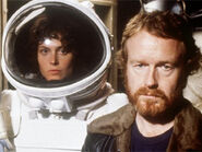 Scott and Sigourney Weaver in her space suit during the production of Alien.