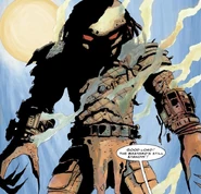 The Predator emerging from the cannon fire.