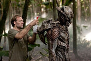 Behind the scenes image of Carey Jones as the River Ghost on the set of Predators.[3]