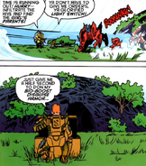 A.T.A.X. prepares his Bio-Boost Armor.