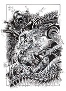 A sketch of a Xenomorph and Judge Dredd by Crossley.