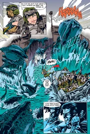 Chen and the squad falling from the skiff.