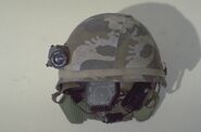 A behind the scenes picture of the front of one of Private Frost's helmet props.[1]