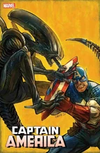 Variant cover to Captain America issue #27 featuring a Xenomorph.