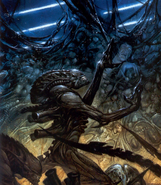 Xenomorphs cocooning a victim in Aliens: Tribes.