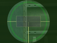 The weapon's scope reticle at maximum magnification.