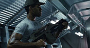 Pvt. Frost with a Pulse Rifle in Aliens.