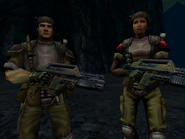 Duke (left) and Hall (right) in full combat gear.