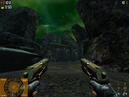 Major Dunya dual-wielding the pistols