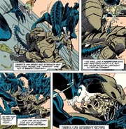 Gkyaun is overpowered by the creatures.