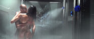 Concept art of the shower scene by Wayne Haag. Note that the Planet 4 Alien is actually a render from Alien vs. Predator.