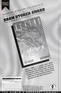 Promotional ad for Bram Stoker Award winning novella Aliens: Tribes as seen in Dark Horse Comics issue #13.