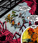 The Space Marines standoff against the Giant Facehuggers.