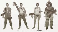 Concept art of Amanda. The portrait on the far left is also her survivor mode portrait.