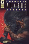 The shop steward as he is seen tearing an inner jaw off of a Xenomorph on issue 7 of Aliens: Colonial Marines.