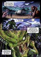 The humans leaving the planet as Smiley watches with the defeated Queen's tail in his hand.