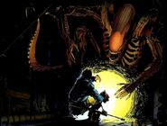 The Alien attacking Dallas in the comic.