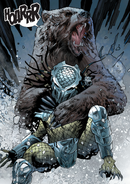 A bear attacking a Yautja as seen in the 2023 crossover comic book series Predator versus Wolverine.