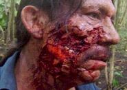 Danny Trejo in makeup for Cuchillo's death scene.