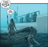 As Jaya sneaks aboard, Artemis begins to stall one of Bunting's men.