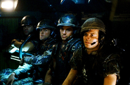 Wierzbowski, Crowe, Hicks and Hudson in the dropship.