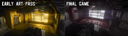 Early art pass.png (1.59 MB) A comparison of an early art pass to final game in the hazard lab.
