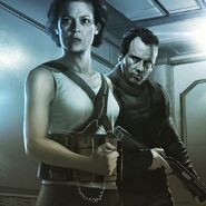 Concept art of Ripley and Hicks from Alien: Xeno.