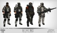 Concept art of Weyland–Yutani PMCs, with one of them holding a black M39