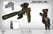 Concept art for the "Colt 1911 .45" in Aliens: Colonial Marines. The Colt was eventfully replace with the updated M4A3 in the game.