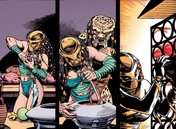 Machiko prepares food for the clan after being cheated out of her place in the hunt.