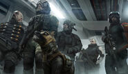 Concept art for Alien 5, by Geoffroy Thoorens, named 'Mercs'.[28]