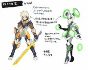 The female design had similarities to some Elise concepts, and would go on to likely influence Stella's design in Luminous Avenger iX.