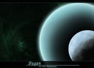 Dugan, a gas giant in the Cyriss system with its largest moon.