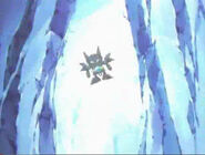 Chrome Zephyr trapped in ice on the anime