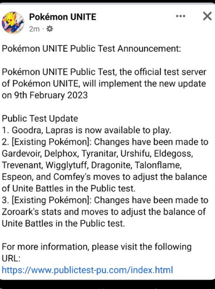 Pokémon UNITE Public Test